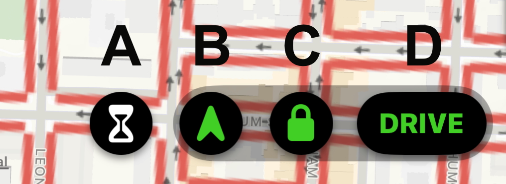 Drive mode bottom-bar controls