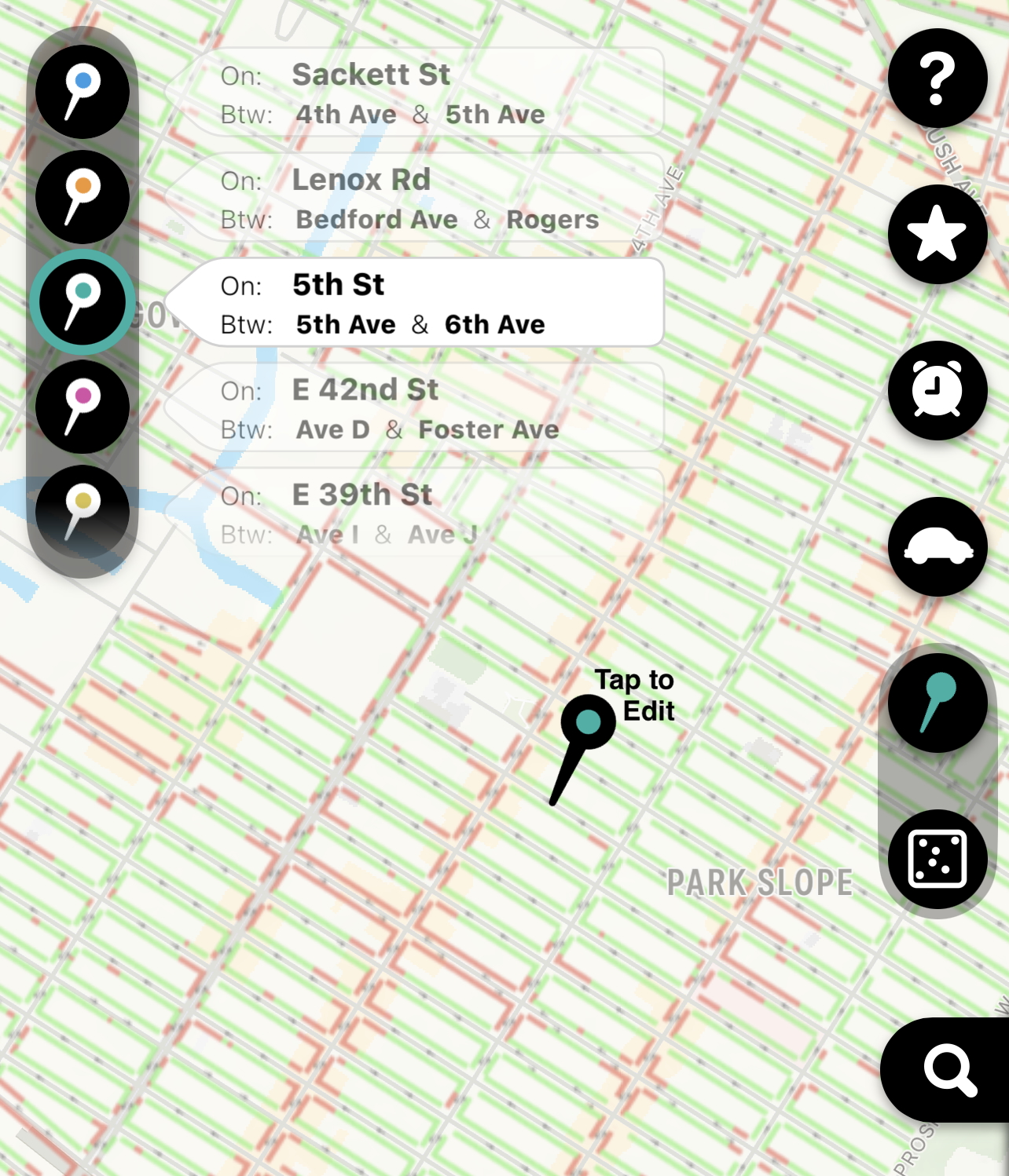 A colored pin dropped on the map
