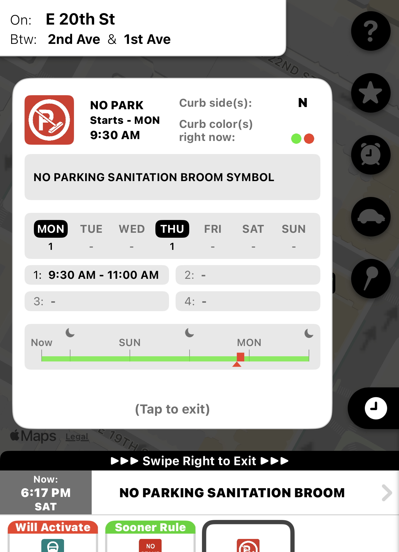A rule's full weekly schedule card